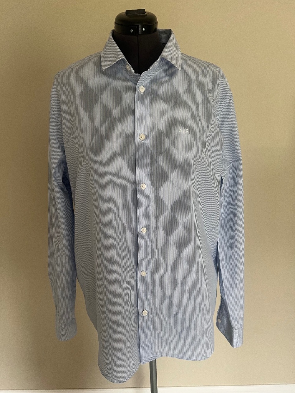 Armani Exchange Button Up Men's Shirt Light Blue Striped Long Sleeve Size XL
